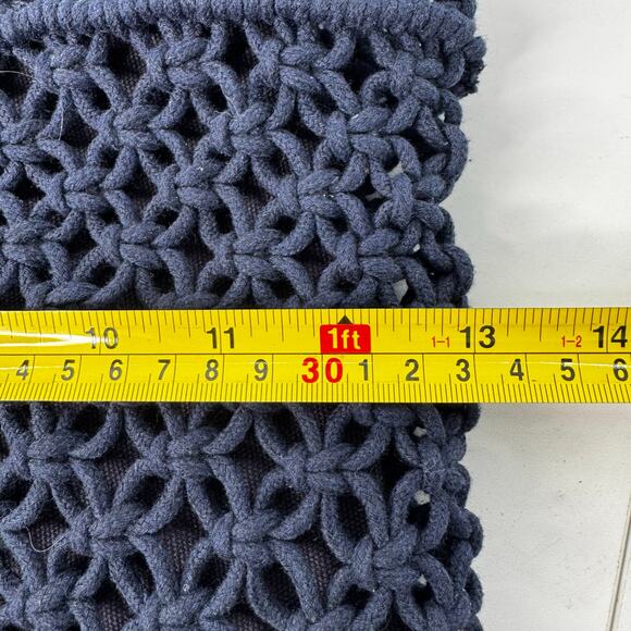 Cottage Boho Style Macrame Bag Purse Wooden Handle Navy - Picture 6 of 7